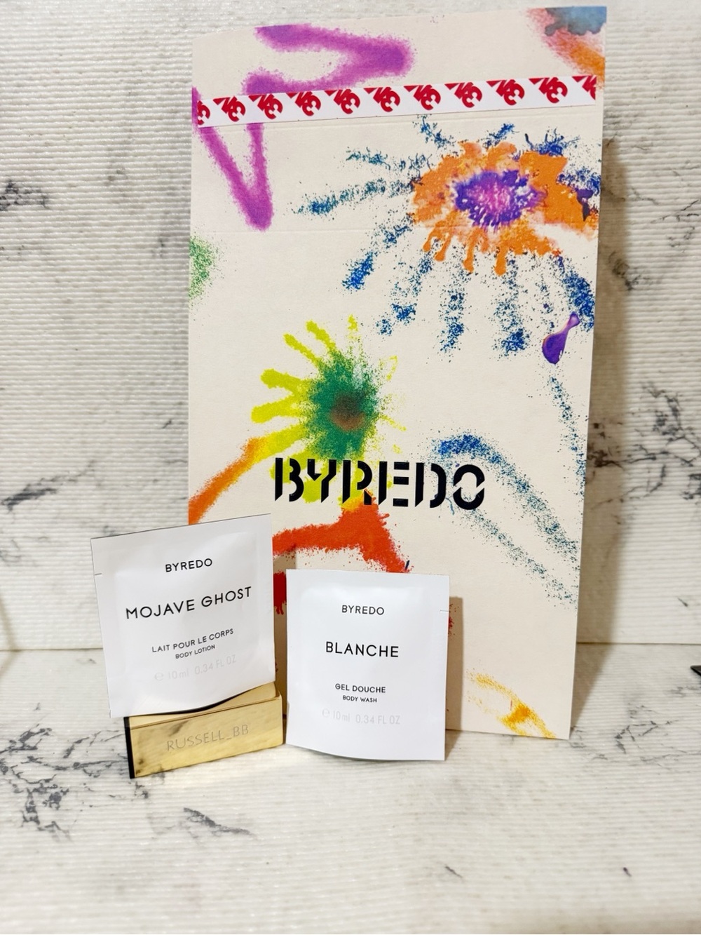 Byredo Sample Set w/ Colorful Gift Bag: Mojave Ghost Body Lotion & Blanche Wash - Picture 2 of 9